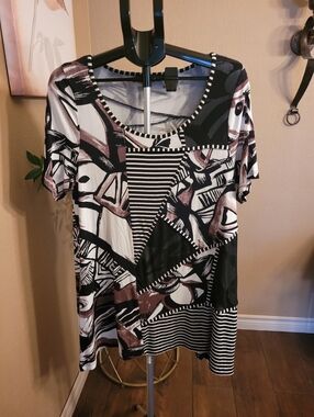 Alain Weiz Abstract Patterned Short Sleeve Women's Tunic
